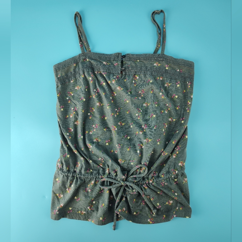 Old Navy Tube Top Loose Fit Cinch Waist Junior Size Small Y2K Floral Grey Pink